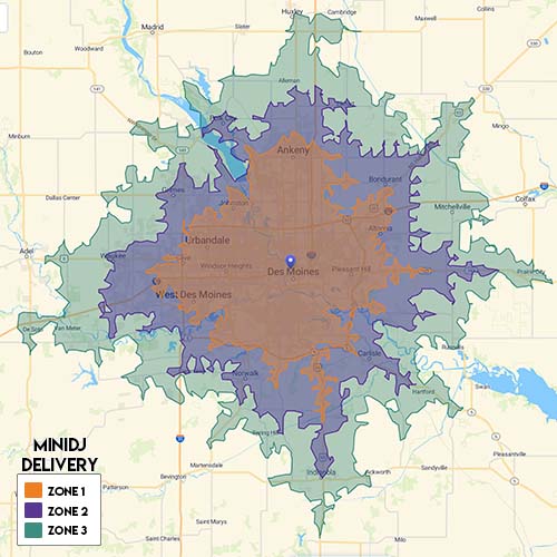 Des Moines MiniDJ Delivery Map
